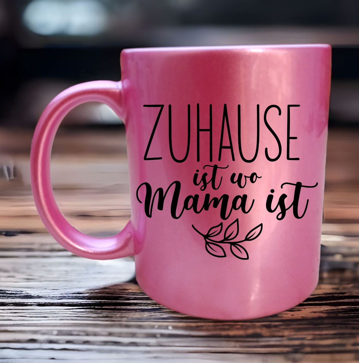 Tasse Zuhause ist wo Mama ist   Rosa Glitzer mit Spruch Muttertag