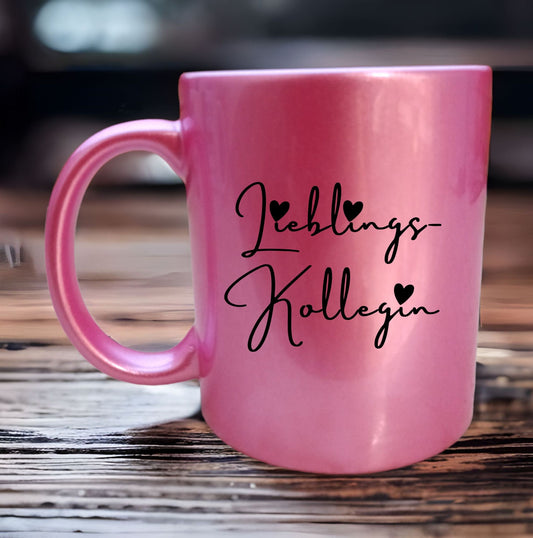 Tasse  Lieblingskollegin Rosa Glitzer mit Spruch   Geschenk Kollegin