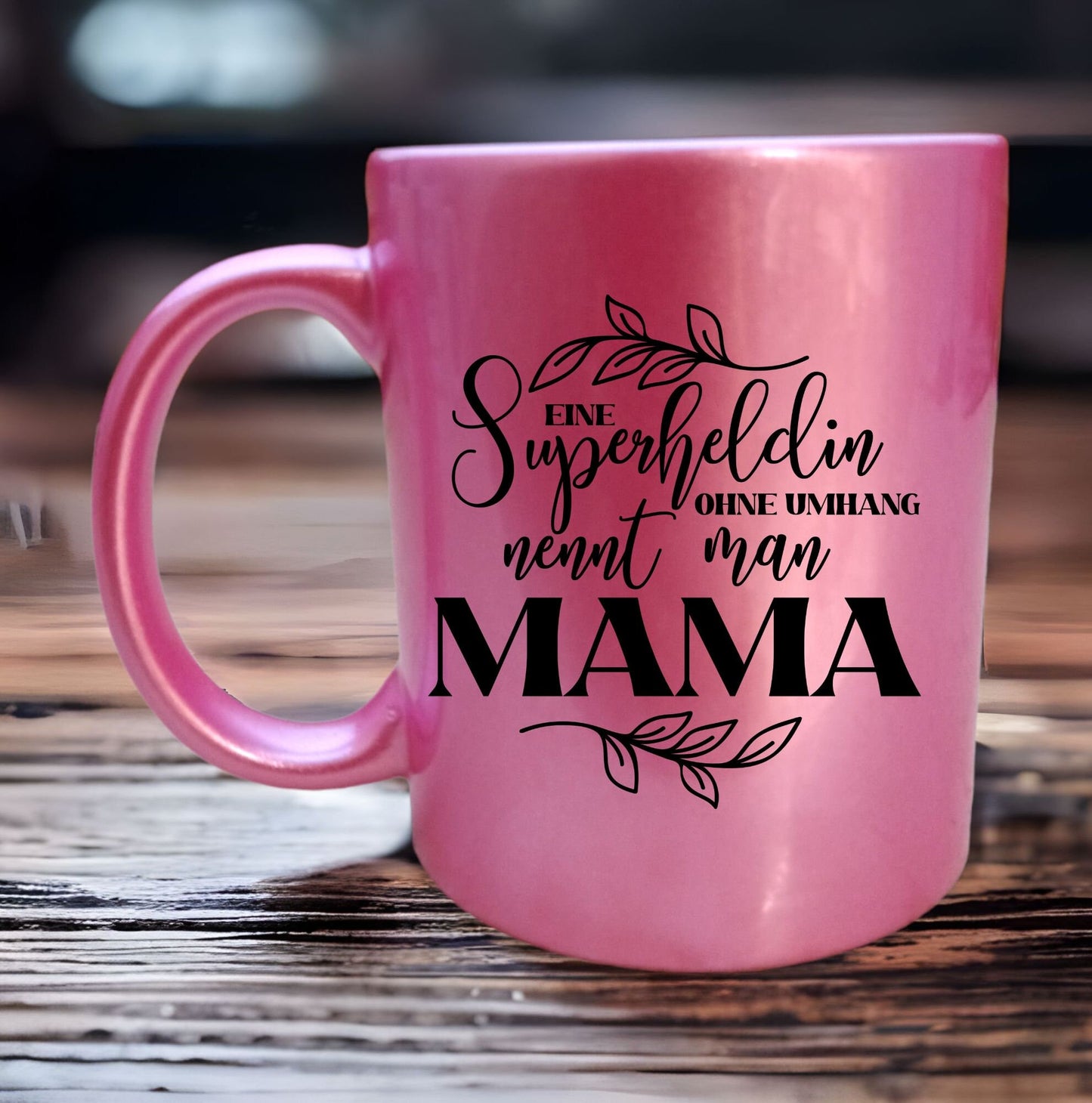 Tasse  Mama Superheldin Rosa Glitzer mit Spruch Muttertag