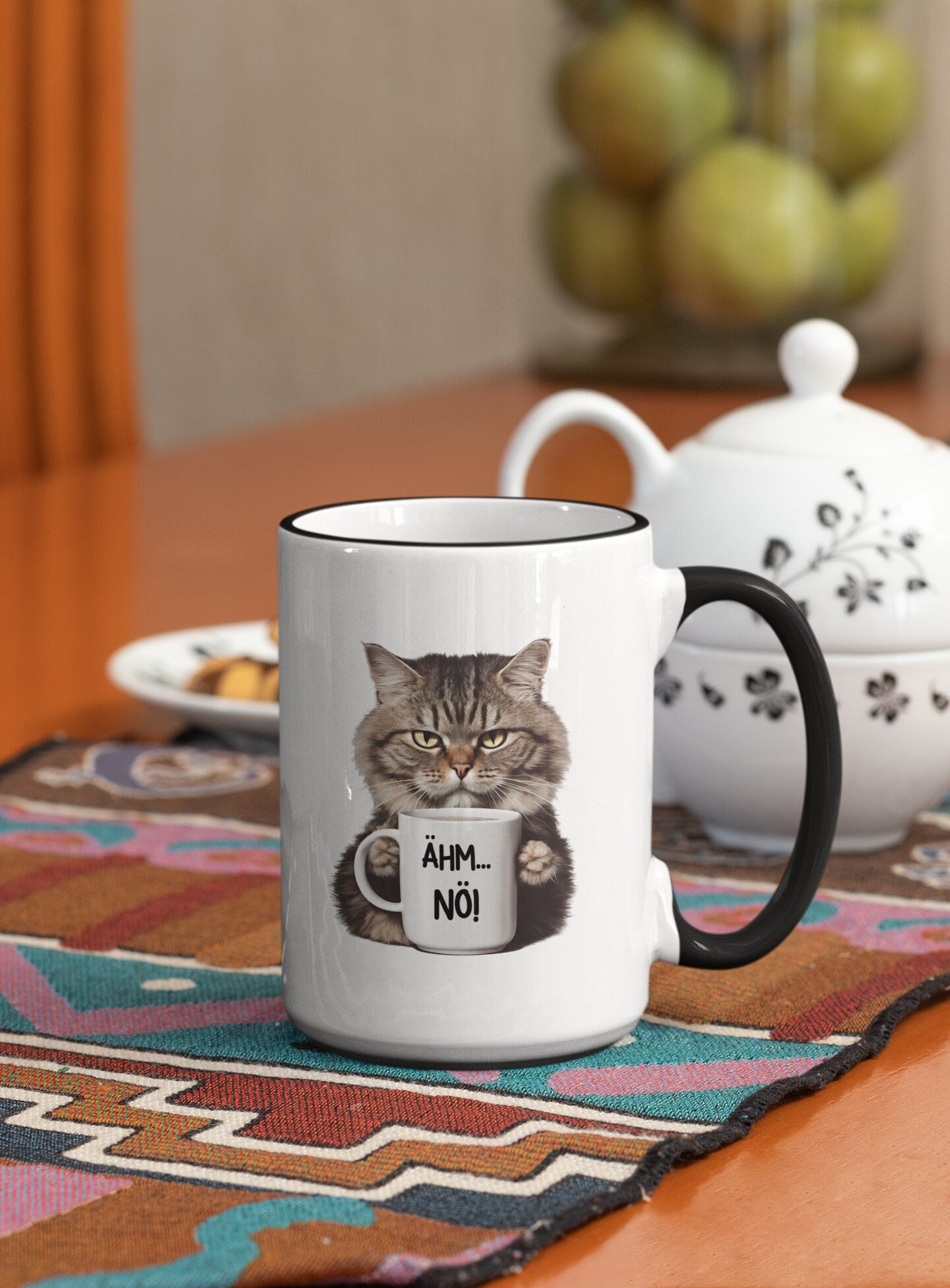 Katze Tasse - Ähm NÖ - Kaffeetasse mit Spruch Katzen Kater Büro verschiedene Farben