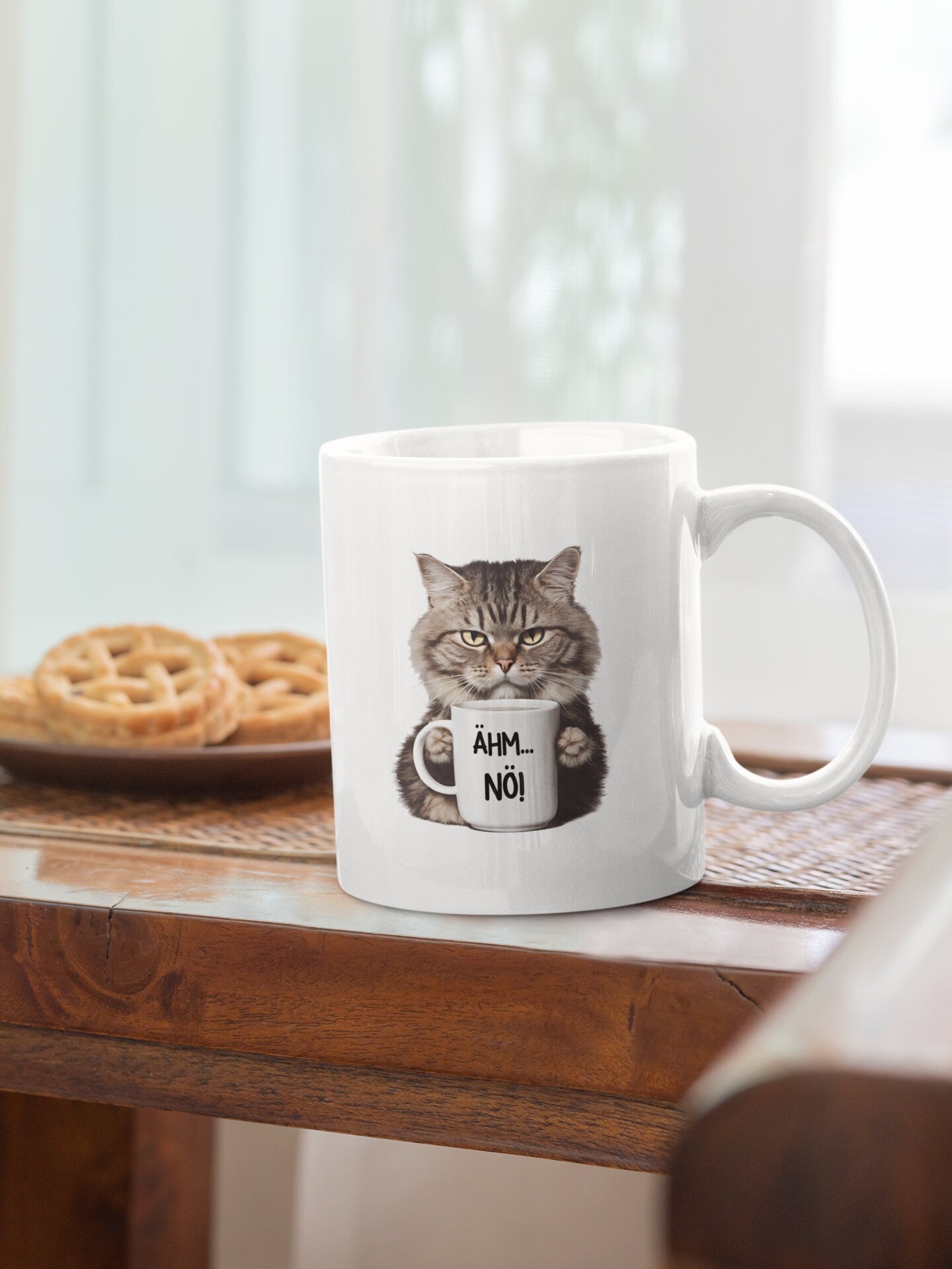 Katze Tasse - Ähm NÖ - Kaffeetasse mit Spruch Katzen Kater Büro verschiedene Farben