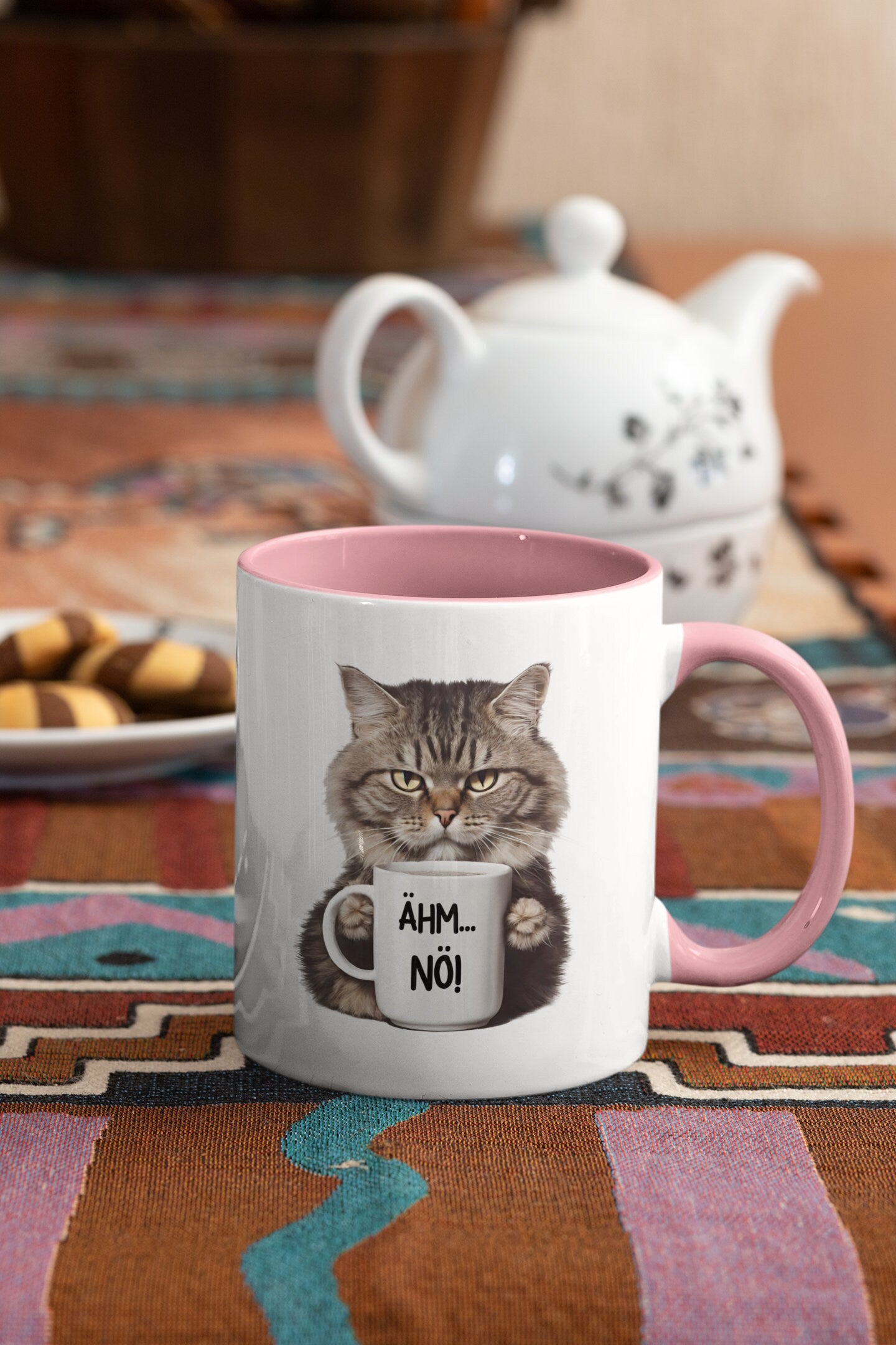 Katze Tasse - Ähm NÖ - Kaffeetasse mit Spruch Katzen Kater Büro verschiedene Farben