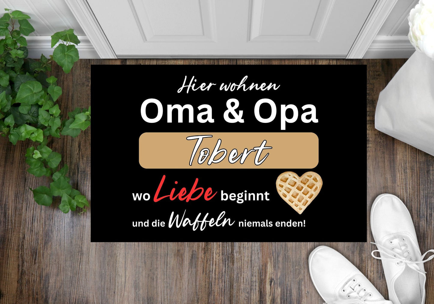 Großeltern Geschenk Fußmatte personalisierbar mit Name Motiv Kekse, Kuchen oder Waffeln anpassbar individualisierte Geschenke