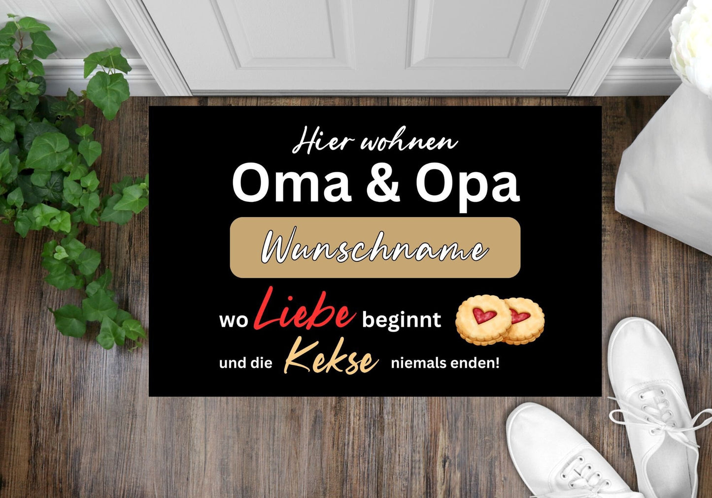 Großeltern Geschenk Fußmatte personalisierbar mit Name Motiv Kekse, Kuchen oder Waffeln anpassbar individualisierte Geschenke