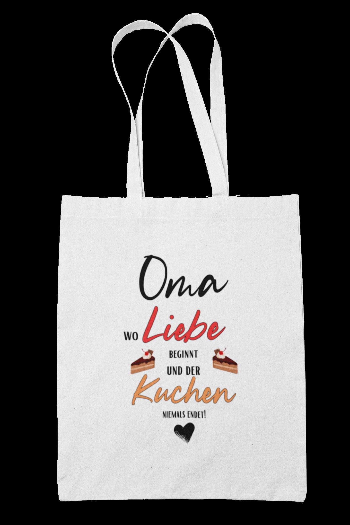 Oma Tasche Baumwolle lange Henkel wo Liebe beginnt und der Kuchen niemals endet