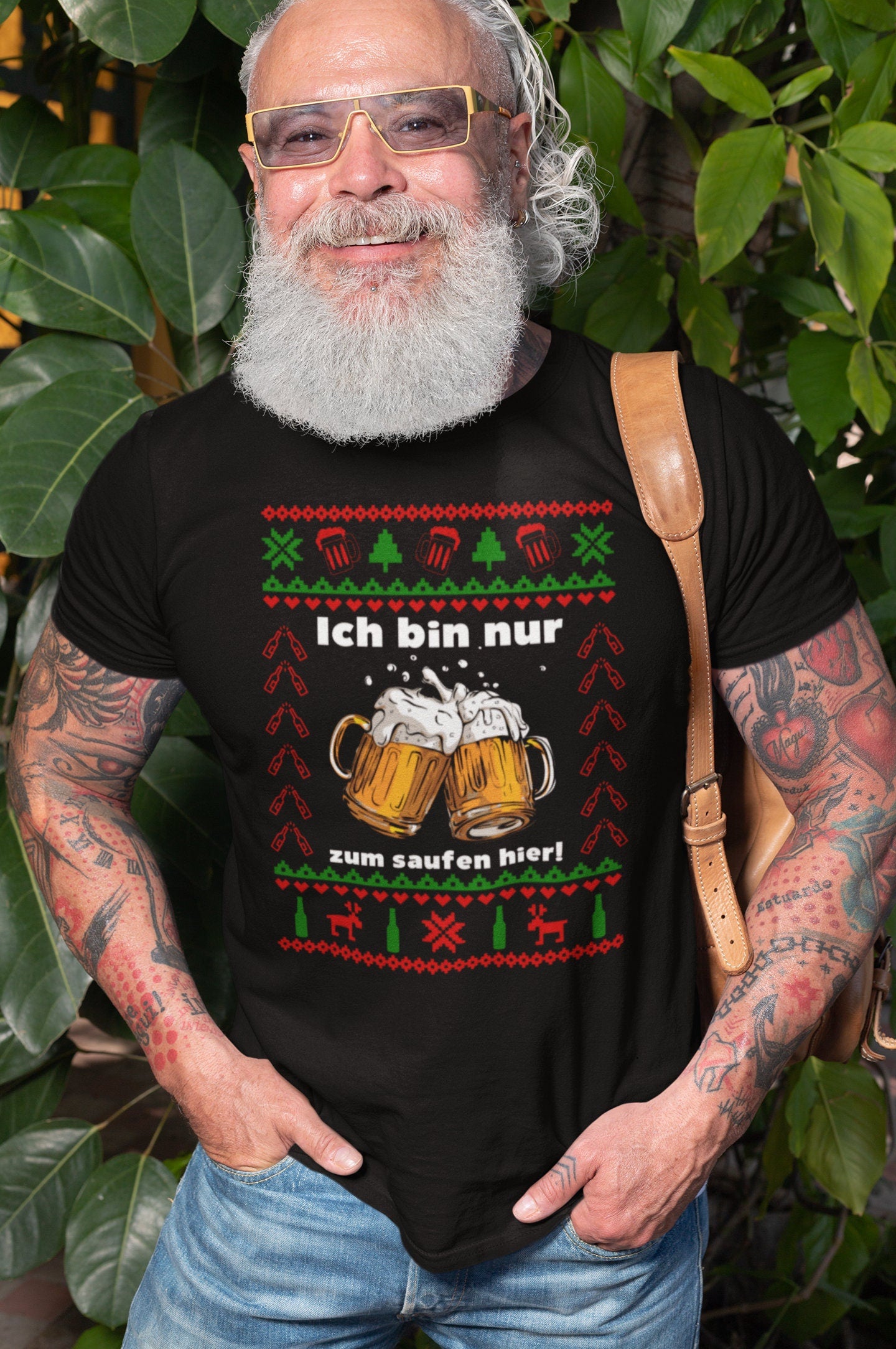 Ugly Christmas Shirt Bier - ich bin nur zum saufen hier T-Shirt