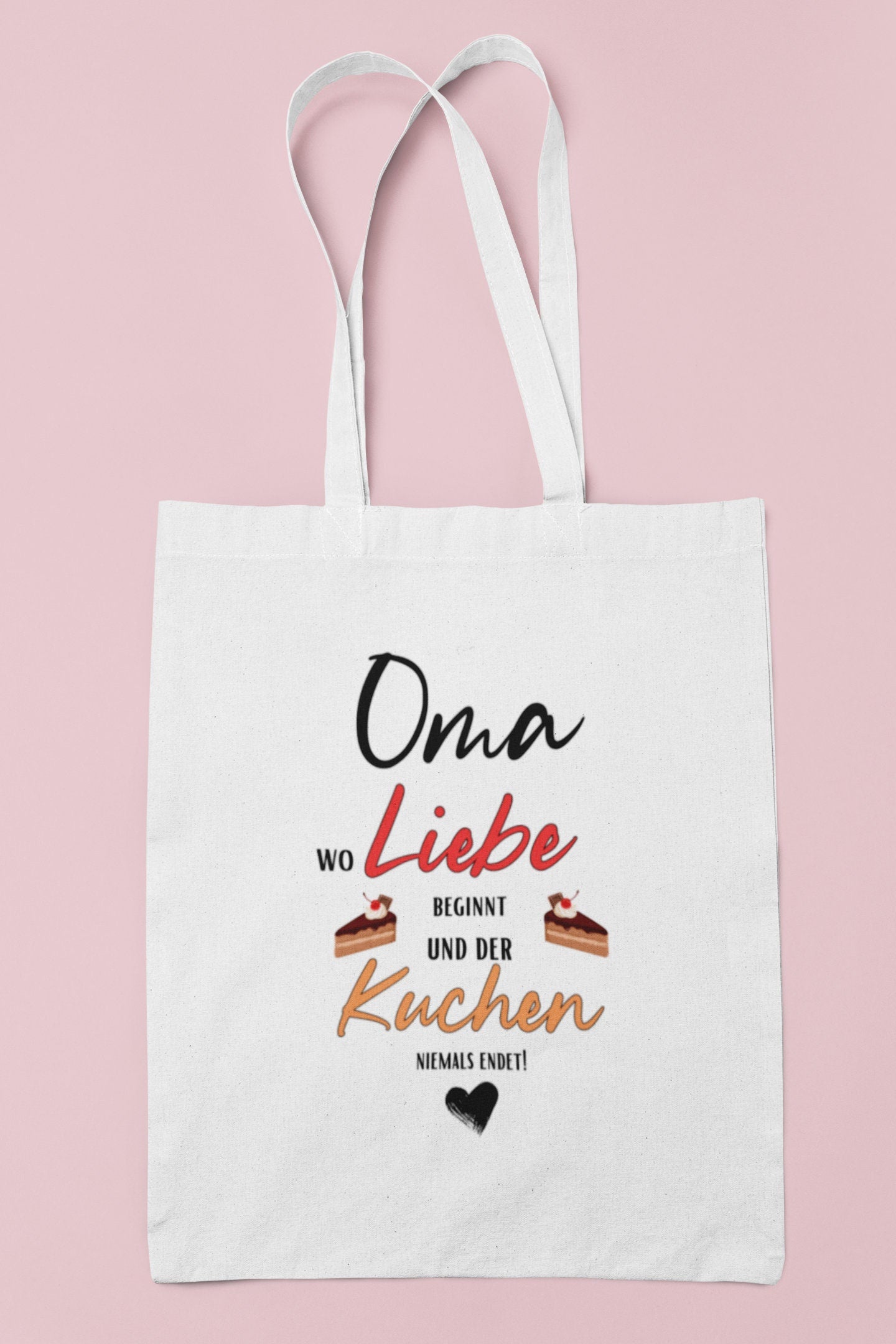 Oma Tasche Baumwolle lange Henkel wo Liebe beginnt und der Kuchen niemals endet