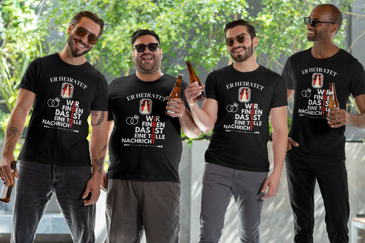 T-Shirt Jungesellenabschied Idiot Hochzeit Bachelor Party er Heiratet Idiot JGA Lustig