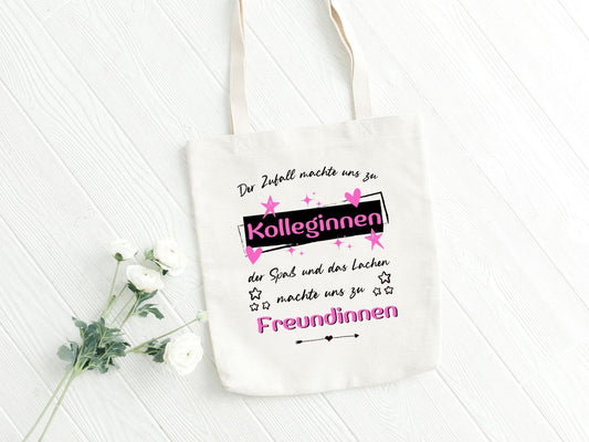 Tasche Kolleginnen werden zu Freundinnen  Stoffbeutel Geschenk  Abschiedsgeschenk Kollegin Sprüche Neuer Job Tragetasche