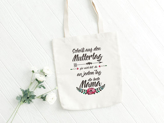 Tasche - Scheiß auf Muttertag - Stoffbeutel Geschenk Mama Baumwolle weiß Muttertagsgeschenk