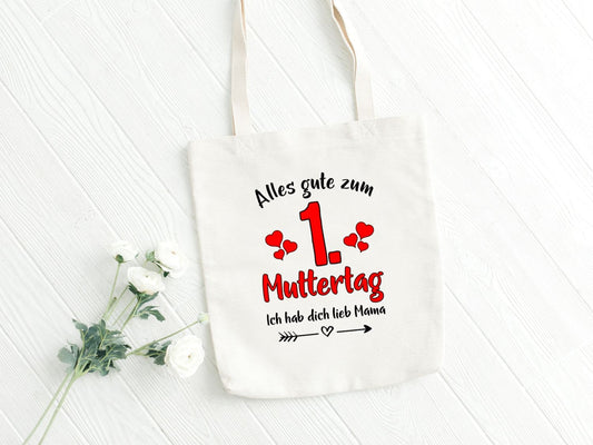 Tasche - 1. Muttertag  - Stoffbeutel Geschenk Mama Baumwolle weiß Muttertagsgeschenk