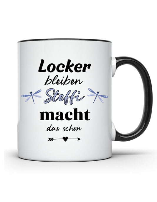 Tasse personalisiert - Locker bleiben Name macht das schon Libellen - Kollegin Geschenk beste Freundin