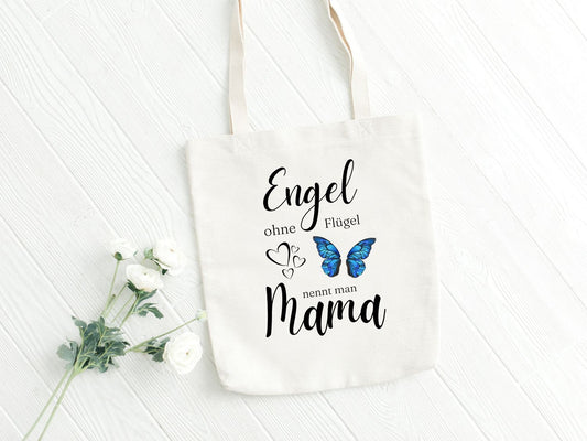 Tasche - Engel ohne Flügel Schmetterling - Stoffbeutel Geschenk Mama Baumwolle weiß Muttertagsgeschenk