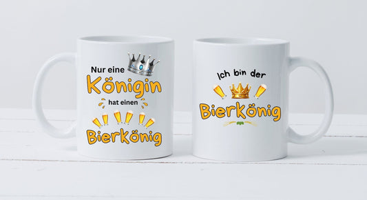 Bier Tassen Set Bierkönig Tasse Königin Tasse Bierkönig Tassen 2x weiß Biertrinker Tasse spaß Tasse mit Spruch Tasse JGA Tasse Männer Tasse