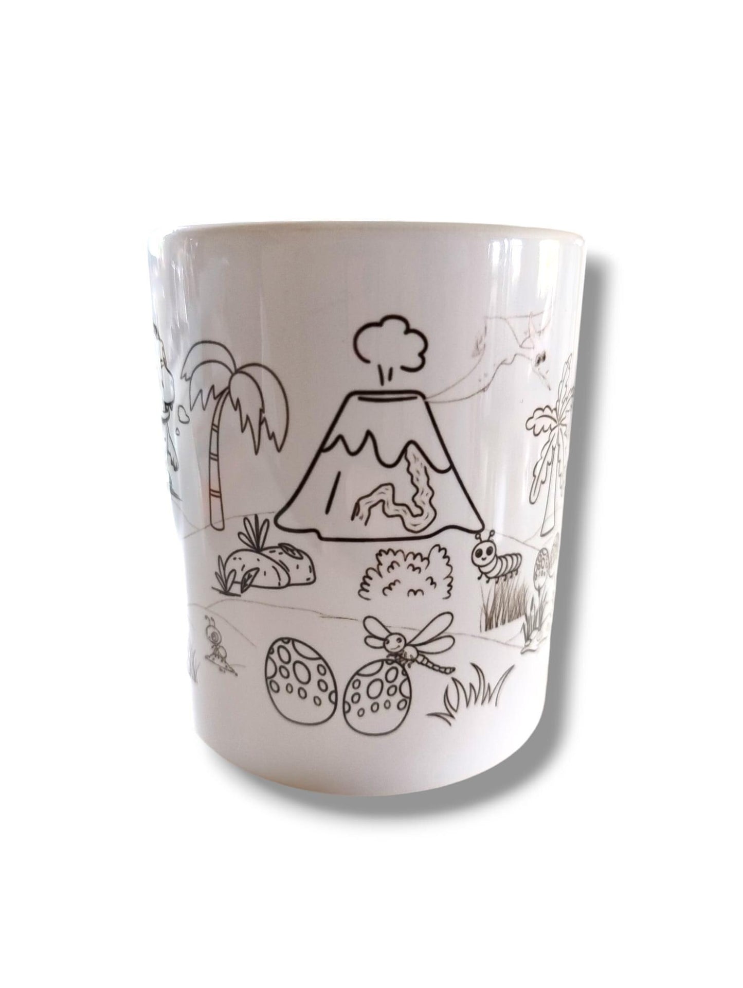 Tasse zum bemalen und ausmalen - Dino Landschaft - Tassenmalerei Kinder Ausmalbild Dinosaurier Tasse Kindergeburtstag Spaß Tassen bemalen