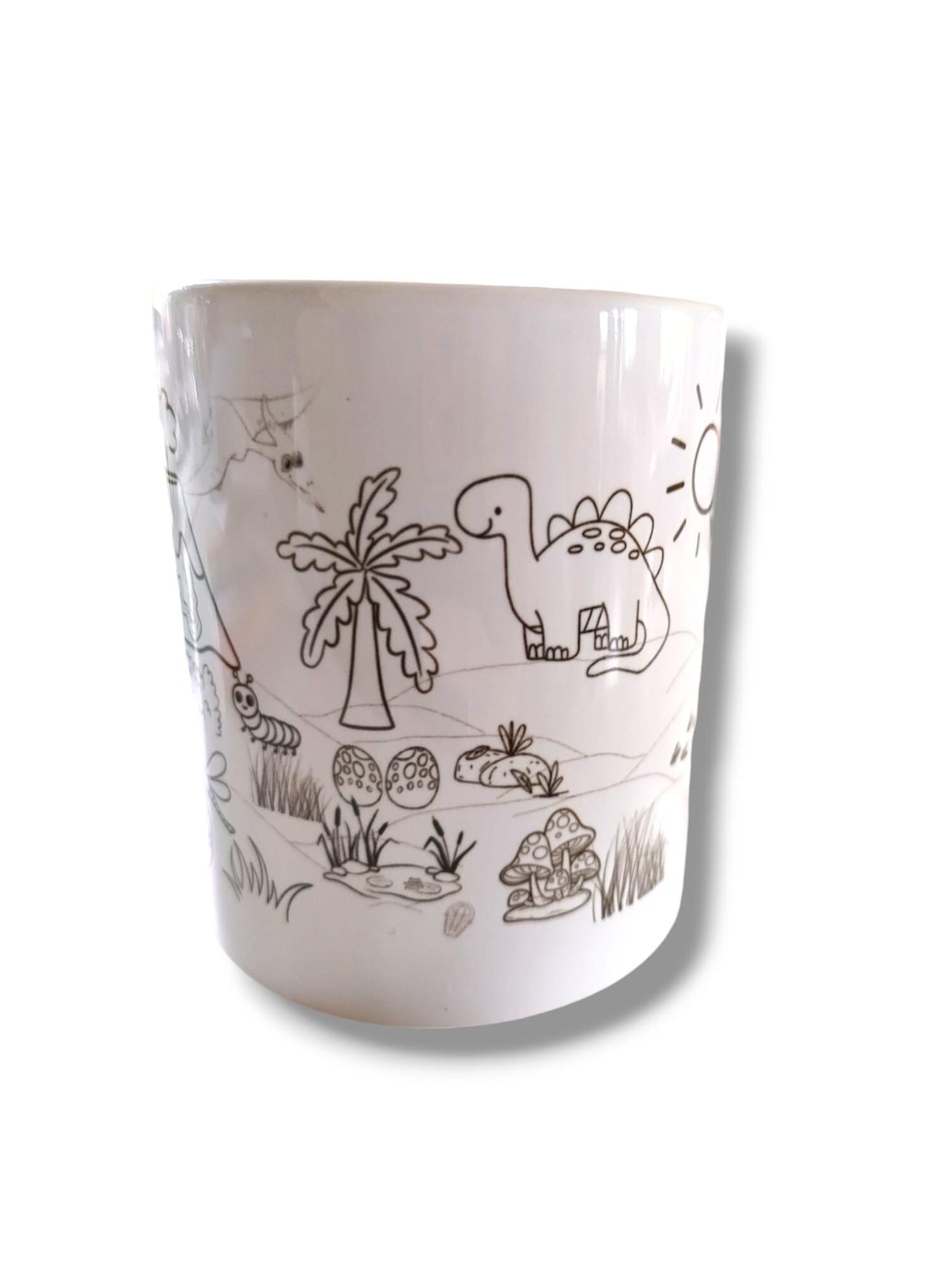 Tasse zum bemalen und ausmalen - Dino Landschaft - Tassenmalerei Kinder Ausmalbild Dinosaurier Tasse Kindergeburtstag Spaß Tassen bemalen