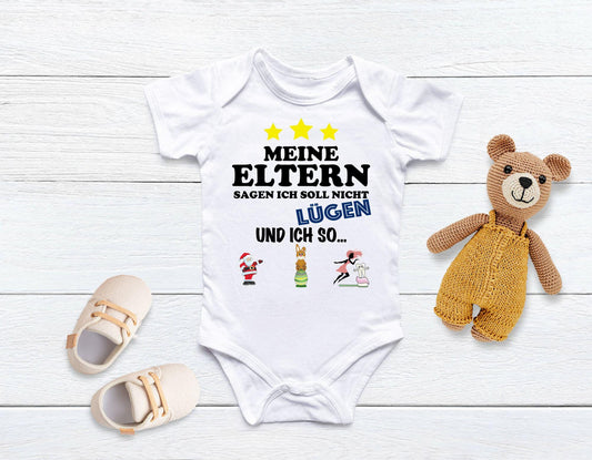 Baby Geschenk Babybody mit Spruch - ich soll nicht lügen - Zahnfee - Weihnachtsmann - Osterhase