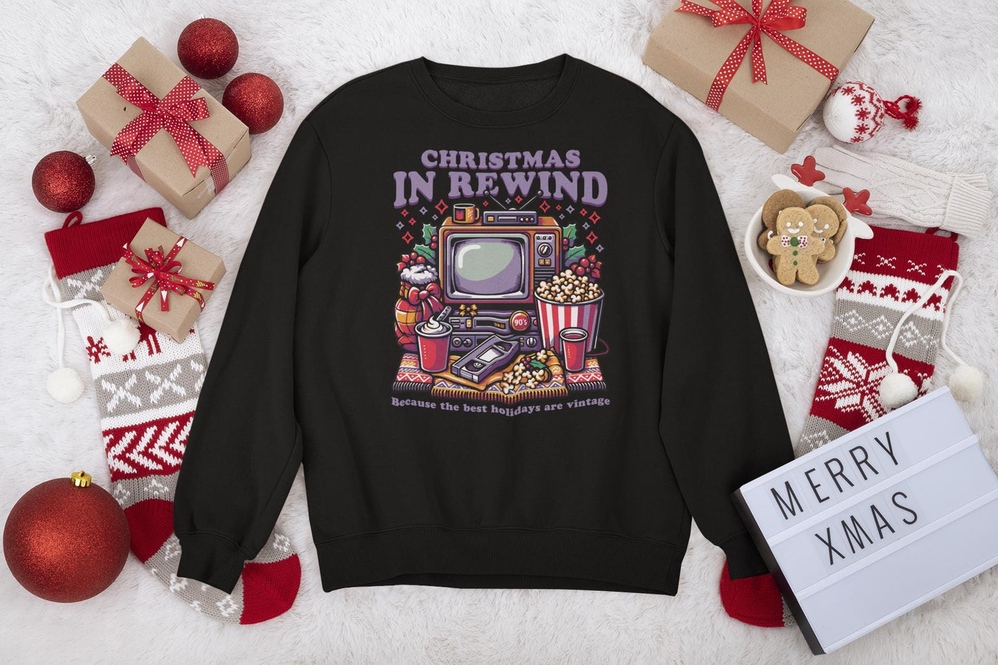 Weihnachten Sweatshirt Christmas Retro Video Pullover Damen und Herren