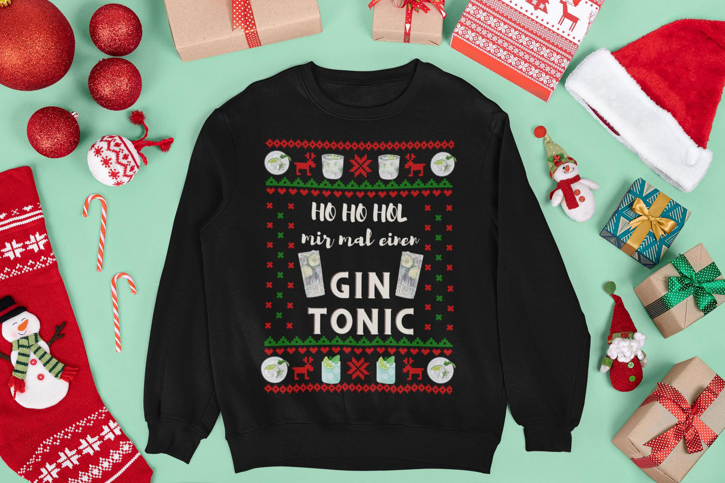 Ugly Christmas Sweater Gin - hol mir mal einen - Alkohol Spaß Weihnachtsfeier